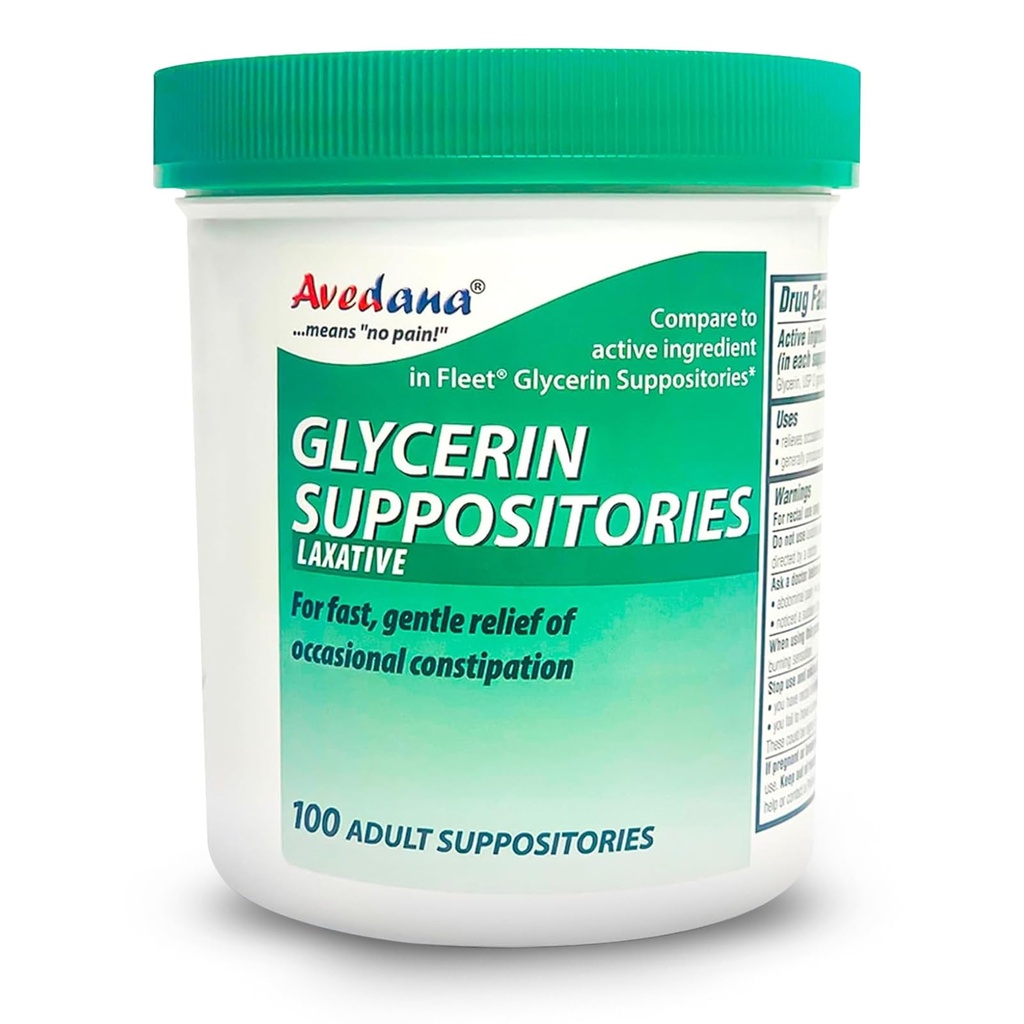 USP 2g Glycerin Laxatives Suppository - 100 Voksen Størrelse Laxative Suppositorier til mænd og kvinder - Hurtig og blid Relief Supppositorier til Forstoppelse - Komfortabel form Voksen Suppository
