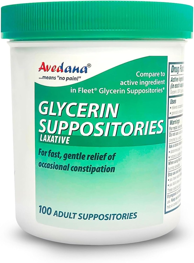 USP 2g Glycerin Laxatives Suppository - 100 Voksen Størrelse Laxative Suppositorier til mænd og kvinder - Hurtig og blid Relief Supppositorier til Forstoppelse - Komfortabel form Voksen Suppository