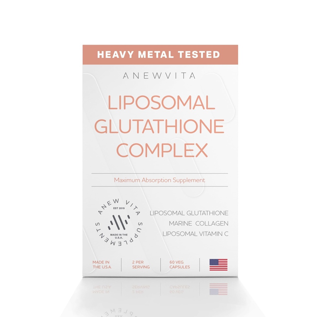Liposomal Glutathion tillæg med Marine Collagen og Liposomal Vitamin C - Premium hudpleje supplement - Forbedret Absorption Formel for strålende hud, Detox & antioxidant Support - 60 kapsler