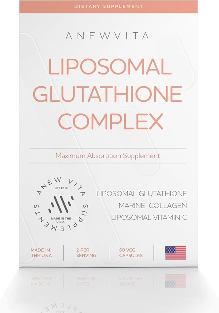 Liposomal Glutathion tillæg med Marine Collagen og Liposomal Vitamin C - Premium hudpleje supplement - Forbedret Absorption Formel for strålende hud, Detox & antioxidant Support - 60 kapsler