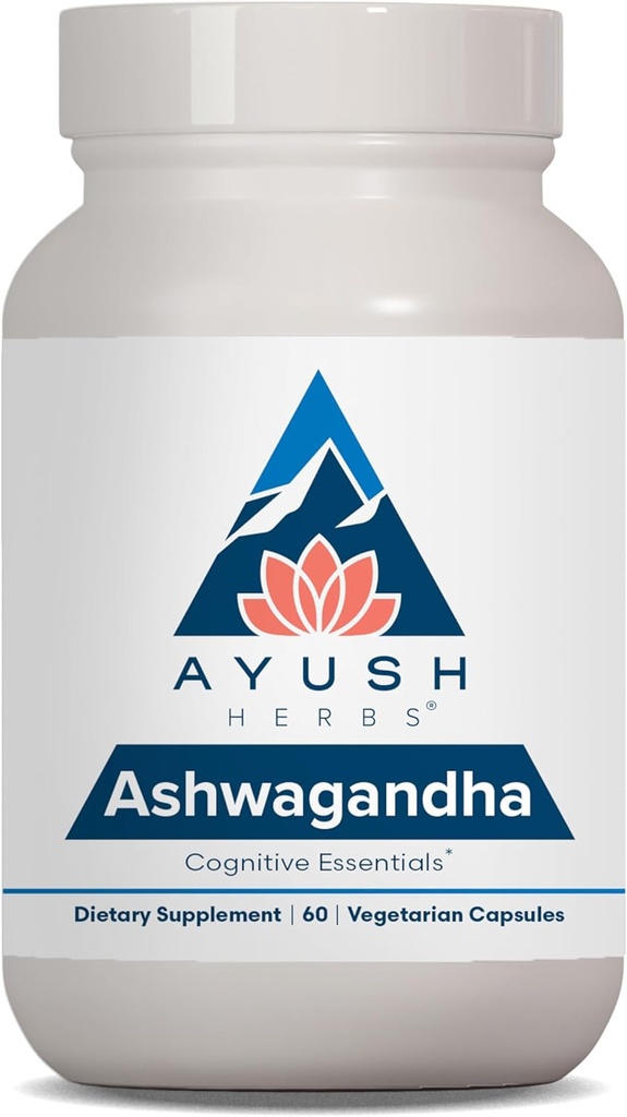Ayush Herbs Ashwagandha Kapsler - Ashwagandha til mænd og kvinder, Ashwagandha Kosttilskud, Pure Ashwagandha Root Powder til stress, 500mg per pil- 60 Vegetariske Caplets (1 Greve)
