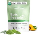 Sprud Living Epic Protein, Plant Based Protein & Superfoods Powder, Mindful Matcha Budd124; 17 Grams Organic Protein Powder, Vegan, Non- GMO, Gluten Free, Adaptogens + Nootropics (1 Pound, 12 Servere)