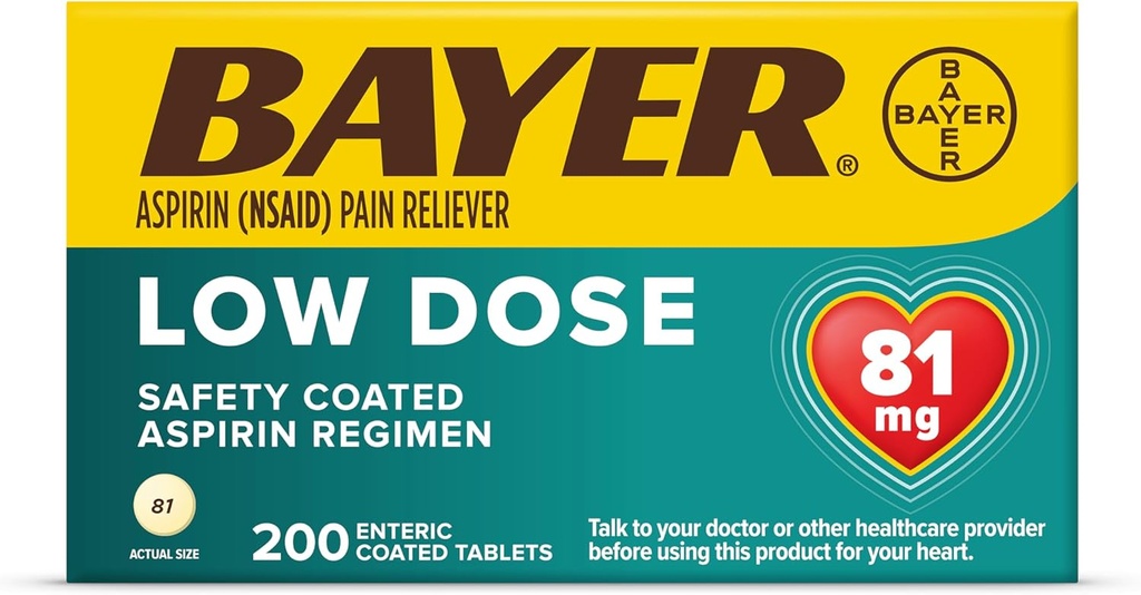 Bayer Aspirin Regimen Lavdosis Enteroovertrukne tabletter, 81 mg, 200 Tælling