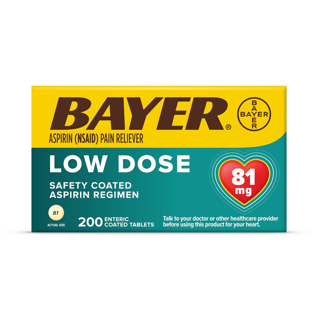 Bayer Aspirin Regimen Lavdosis Enteroovertrukne tabletter, 81 mg, 200 Tælling