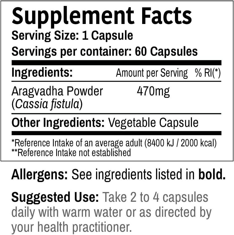 DR WAKDE 's Aragwadha kapsler (Cassia Fistula, 60 Veg Caps, Plant- baseret supplement, Ayurvedic Herb, All Natural, Vegan)