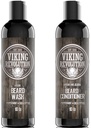 Viking Revolution Beard Shampoo og Conditioner Set - Top- tier Beard Care Kit med Argan & Jojoba Oliils for Sund Beard Vækst, Ingen Kløe eller Irritation, Rich Lather, Eucalyptus Scent (10 oz)