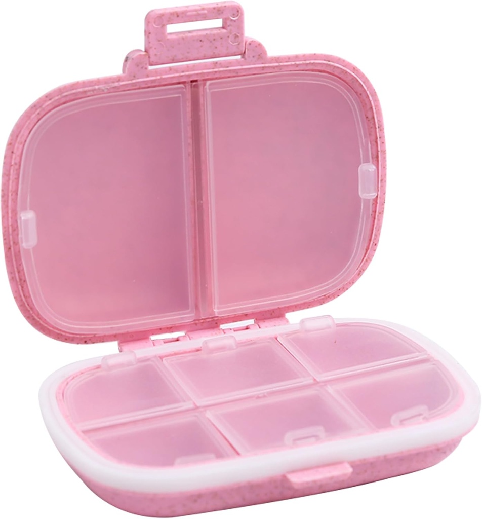 8 Compartments Travel Pill Organizer, Daily Pill Case Lille Pill Box til Pocket Purse, Portable Pill Container Medicine Vitamin Organizer (Pink)