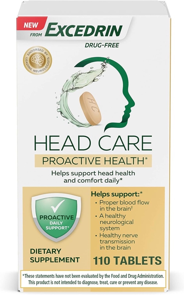 Overskridelse Head Care Proaktiv Sundhed med Magnesium, Riboflavin, B6-vitamin, Folinsyre og B12-vitamin, Kosttilskud Understøtter Head Health og Comfort Daily - 110 Tæl