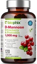biophix D- Mannose 1000mg kapsler med tranebær & probiotika - D Mannose Kosttilskud til kvinder - D- Mannose Pills til Urinary Tract & Brege Health Support - fordøjeligt velvære - 120 Vcaps