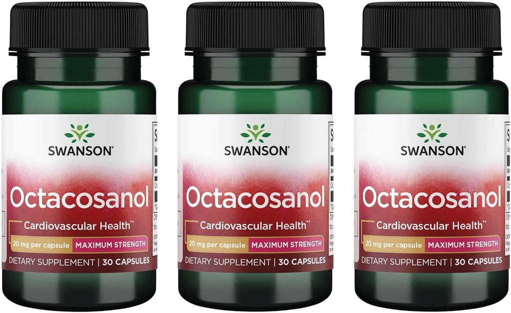 Swanson Maximum-Strength Octacosanol 20 Milligrams 30 Capsules (3 Pack)