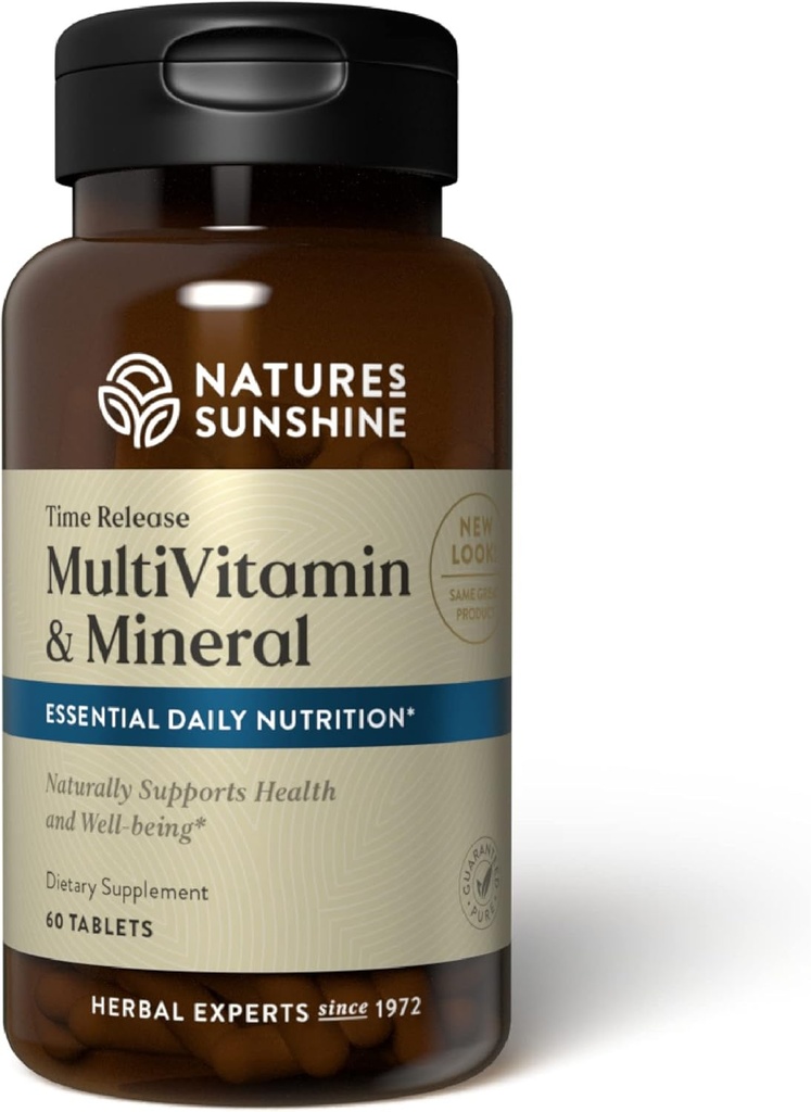 Nature 's Sunshine Multiple Vitamin and Minerals, Time Release, 60 Tabletter; Giver 100% af den daglige værdi for 17 essentielle vitaminer og mineraler
