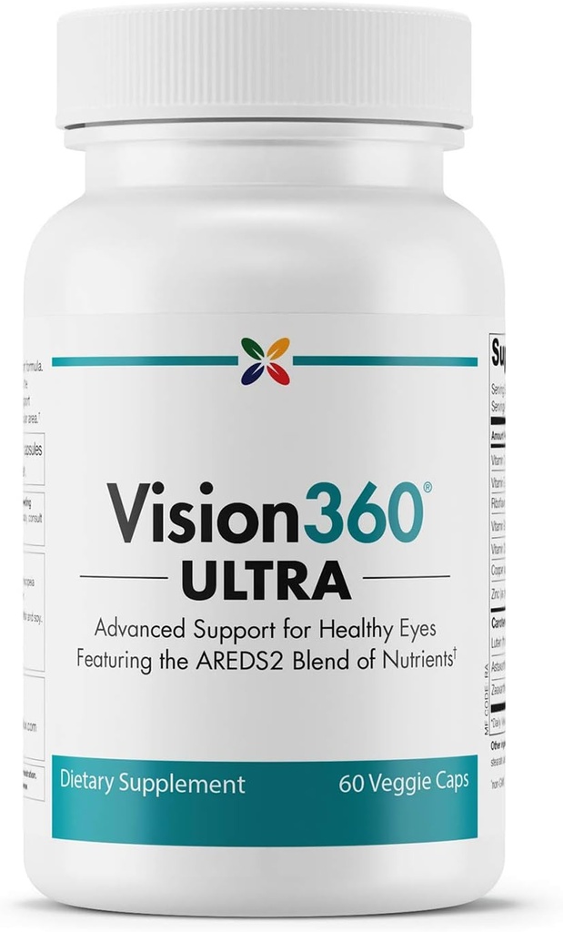 Stop ældning nu - Vision360 Ultra AREDS2 - Vision og øje sundhed - Eases Eye Strain og Træthed - C-vitamin, E-vitamin, D3-vitamin, B2-vitamin og B12, zink, kobber, Astaxanthin, Lutein - 60 Vcaps