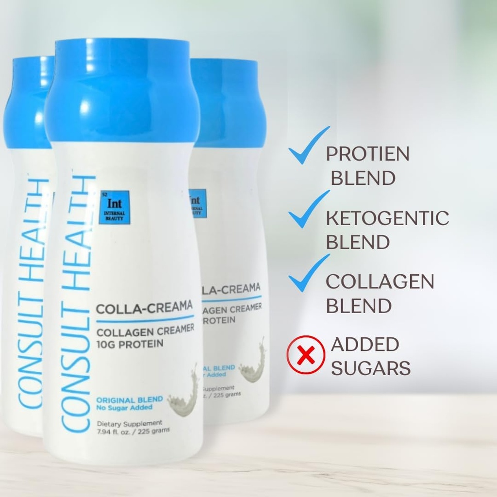 Consult Health - Colla- Creama Collagen Creamer Supplement - 10g Protein - Ketogen Blend - Powder Coffee Creamer - Kokosolie, Energy Boosting MCT Oil - Ingen tilsat sukker - 7,94 oz
