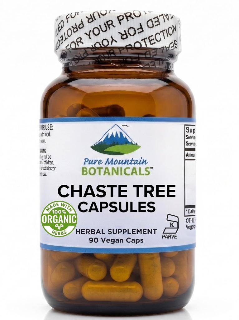 Pure Mountain Botanicals Chaste Tree Berry Kapsler - Kosher Vegan Caps med 400mg Økologisk Vitex Chasteberry Supplement