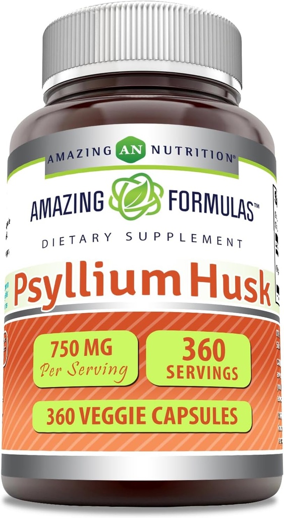 Amazing Formulas Psyllium Husk 750mg Veggie Kapsler Supplement 124; Non- GROMs 124; Gluten Free