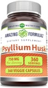 Amazing Formulas Psyllium Husk 750mg Veggie Kapsler Supplement 124; Non- GROMs 124; Gluten Free