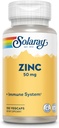 Solaray Zink 50mg immunsupportkapsler, 100 greve, Vegan, Græskarfrø