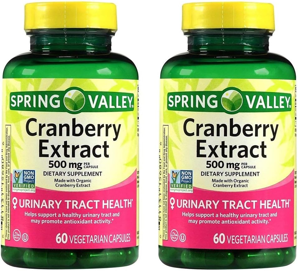 Spring Valley Cranberry Extract For Urinary Tract Health, Kosttilskud, Antioxidant Health, 60 Count, 500 mg per kapsel (pakke med 2)