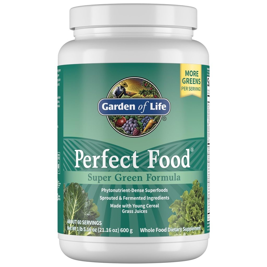 Have of Life Perfect Food Super Green Formel - 60 Servering, 45 Superfoods, Grønne, Frugt & Veggie Juice Superfood Powder Supplement, Probiotika & Organic Spirulina til fordøjelse og immunforsvar