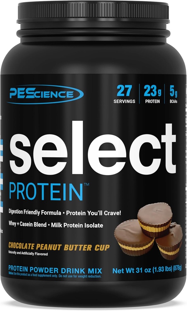 PEScience Select Protein Powder, Whey og Casein Blend, Clean Protein Powder for kvinder og mænd, lav kalorie, lav carb, Keto Friendly, Gluten Free - Chokolade Peanut Butter Cup - 27 Servering