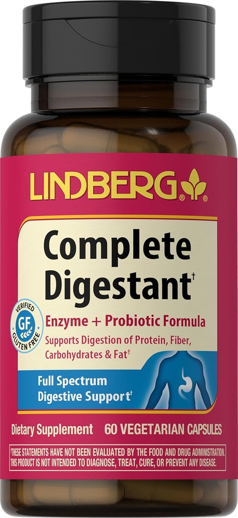 Fordøjelsesenzymer med probiotika: 124; 60 Kapsler: 124; Probiotiske Formel: 124; Vegetar, Non- GMO, Gluten Free Supplement: 124; af Lindberg