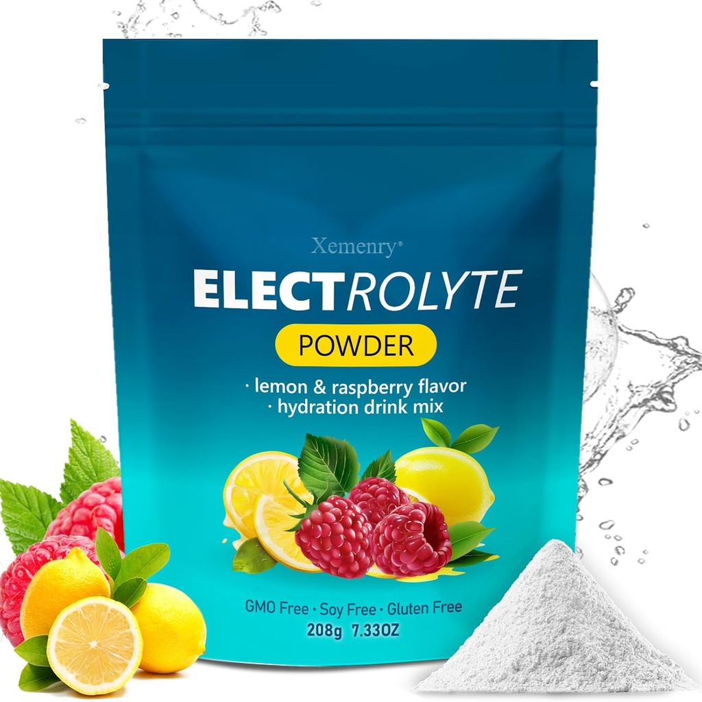 Hydrering Electrolyte Powder, Keto & Ingen Sukker - High Kalium (1000mg) med Lemon Raspberry Flavored - Zero Calorie Sugar Free Electrolyte Powder, Non- GMO 32 Servering