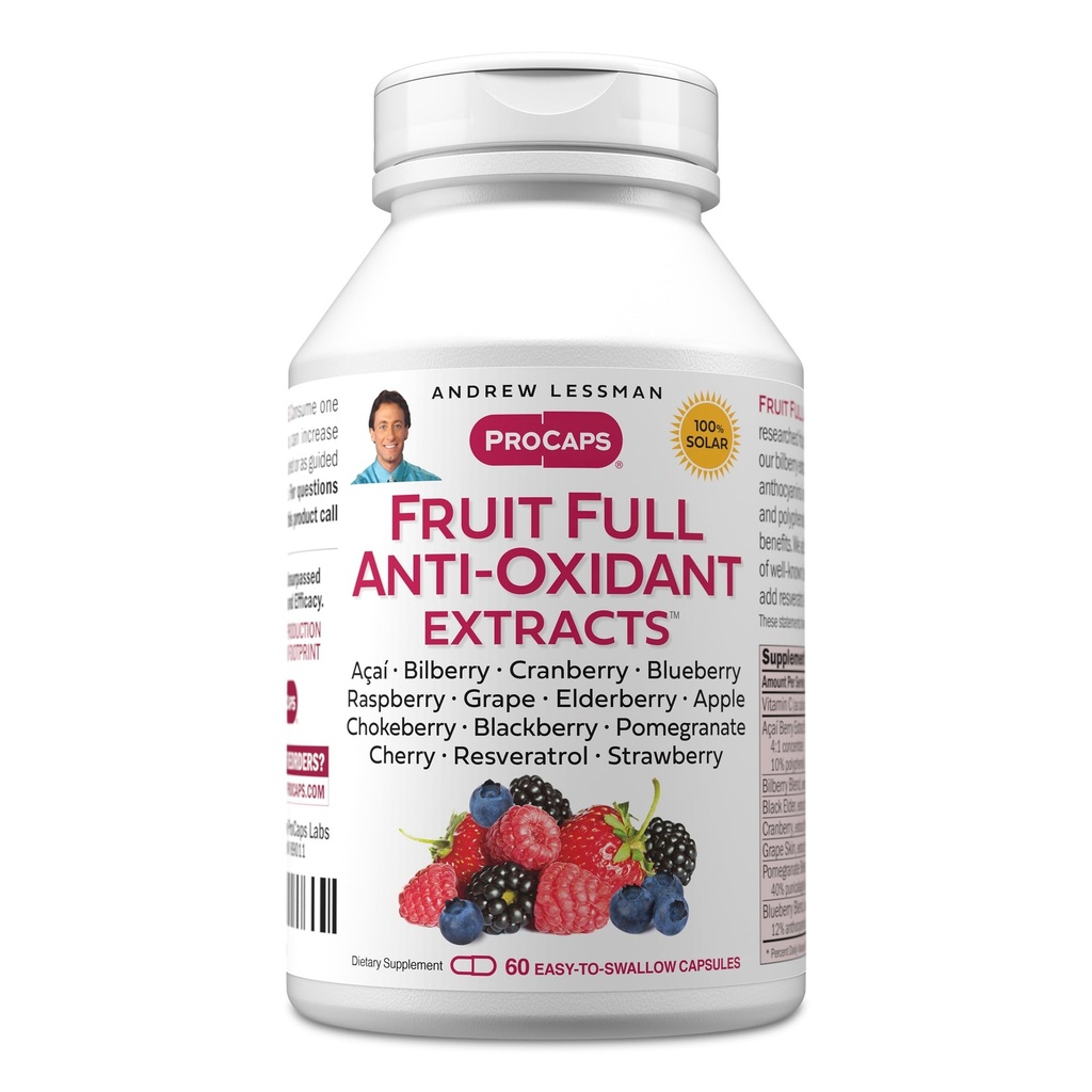 ANDREW LESSMAN Frugt Fuld Antioxidant Ekstrakter 60 Kapsler - 14 Naturlige Frugt og Berry Ekstrakter. Blåbær, Tranebær, Grape Seed, Pomegranat, Resveratrol, og mere. Let at synke kapsler