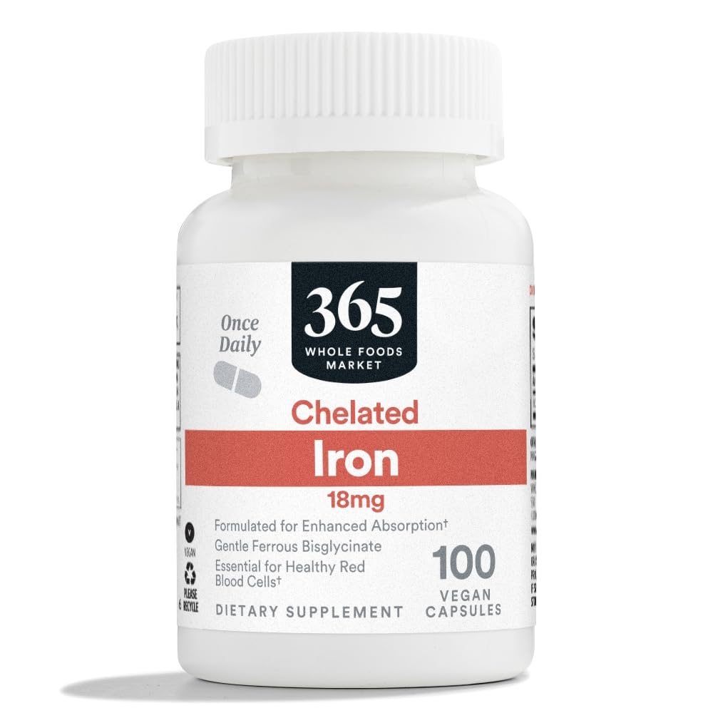 365 af Whole Foods Market, Chelated Iron 18mg, Vegan, 100 kapsler