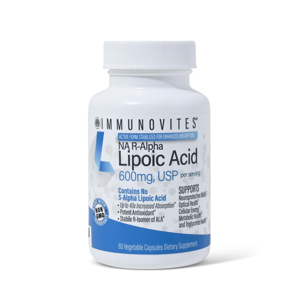 IMMUNOVITES Stabilized R- Alpha Lipoic Acid ((True)) 600mg per servering [[[Høj potens & op til 40x Øget Absorption]] (Na R- ALA) (Na R- LA) (Na R- Lipoate) (1 flaske)