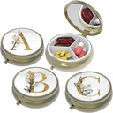 Lille Pill Box, Pill sag for purse & Pocket, 3 Compartments Travel Pill Case Medicin Organizer Opbevaring til vitaminer, piller, fiskeolie og øreringe, studs, Bronze- 3Round (ABC)