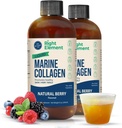 Flydende Marine Collagen - 124; Wild fanget torsk - Hydrolyzed Keratin Peptid, Hyaluronsyre & biotin - sundt hår, hud & negle - Made in USA - Natural Berry, 8.00 Fl Oz (2 - Pack)