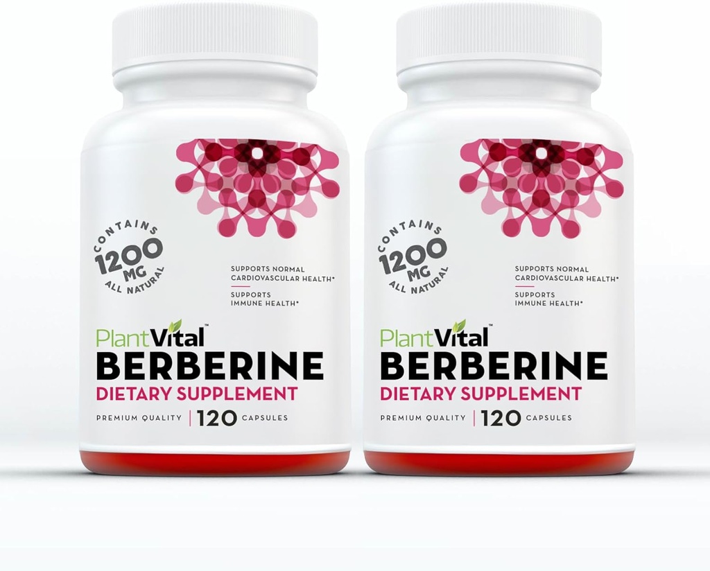 Plantvital Berberine 1200mg (2 hætter) Non- GMO supplement til immunforsvar og normal kardiovaskulær sundhed - 240 Greve, Vegan, og Lavet i USA