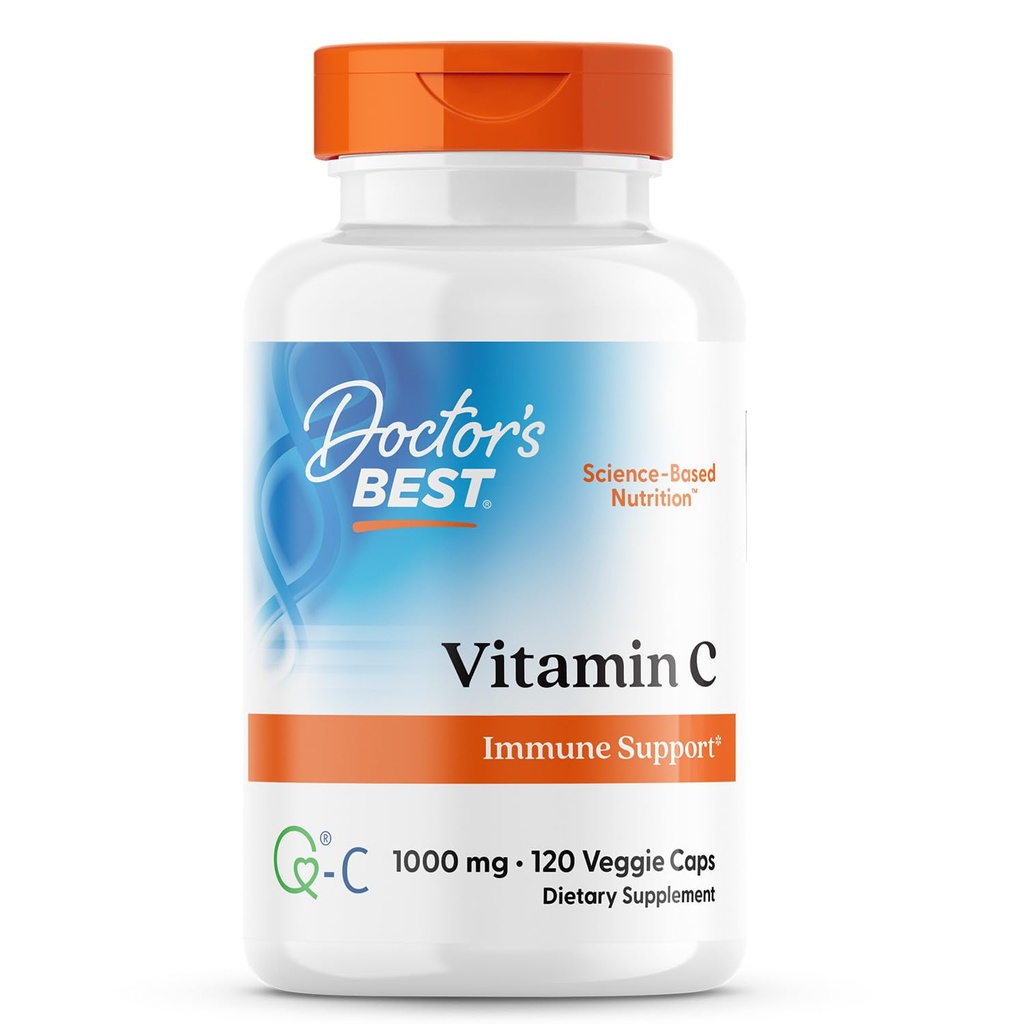 Doctor 's Best Vitamin C med Q- C - Vitamin C 1000mg Non- GMO, Vegan, Gluten Free, Soy Free, Sourced from Scotland Veggie Caps, 120 Count