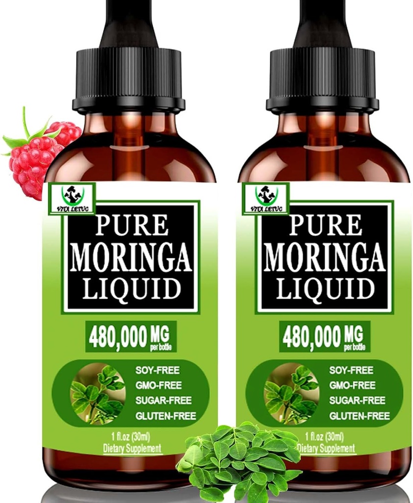 (2 Pack) Organic Moringa Liquid Drops for Energy, Metabolisme immunforsvar, Moringa Leaf Extract 6X Absorption Than Powder Capsules, Green Superfood Supplement for Women Men