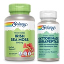 SOLARAY Irish Sea Moss 500mg and Natokinase Serrapeptase Supplement - Wellness Bundle med naturligt okkurrende vitaminer, mineraler - Gut Health, Sinus, Heart Health Support, 60- Day Garanti, 100 / 30ct