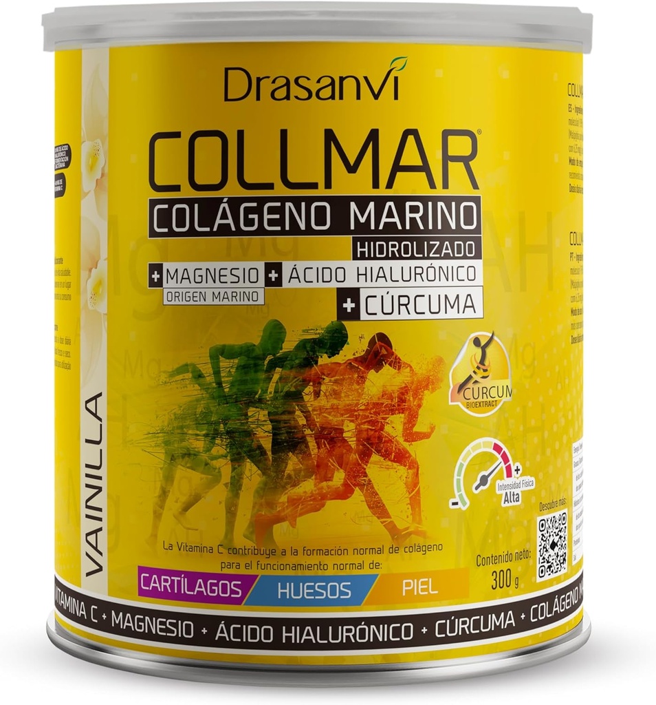 Drasanvi COLMAR Hydrolyzed Collagen med Magnesium og gurkemeje 300g Pulver Vanilla Flavor - for Muskelvækst og Gluten Free