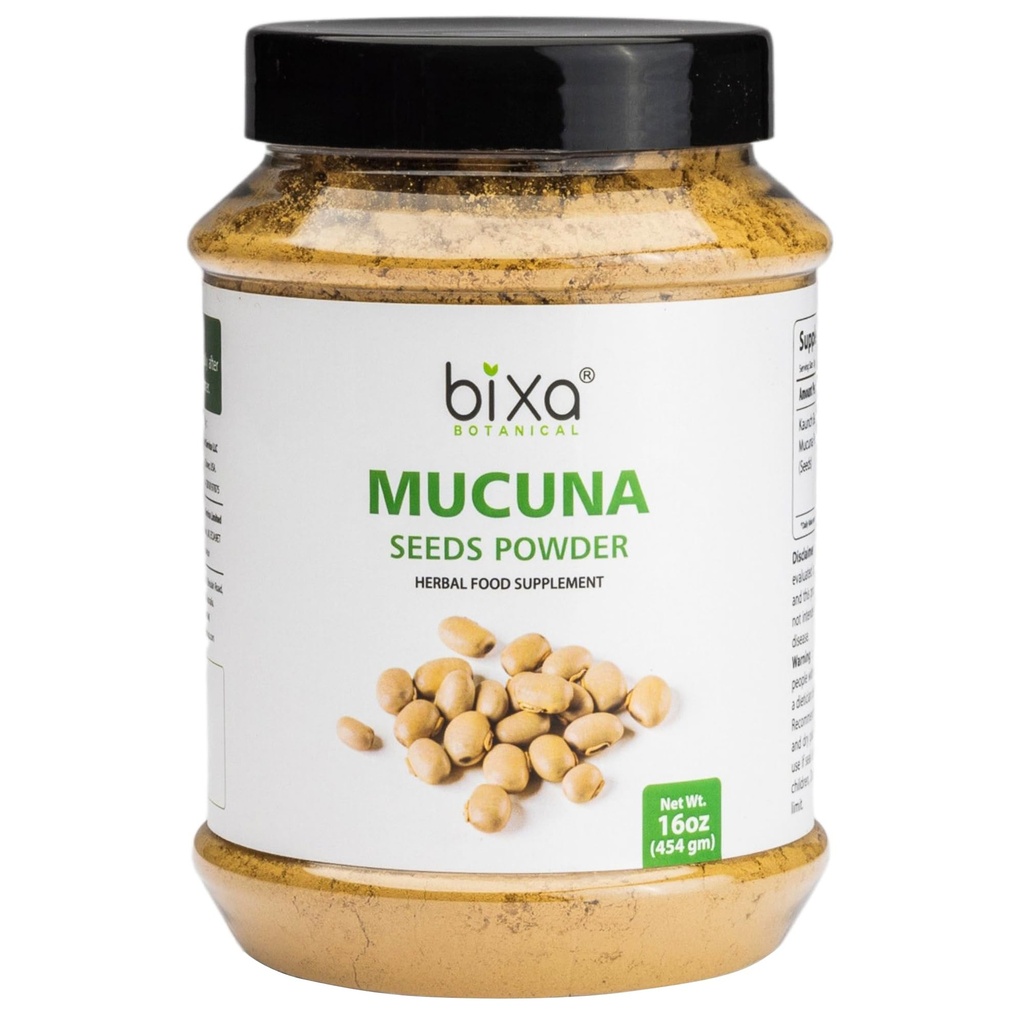 bixa BOTANITIC Mucuuna Pruriens Powder Б124; Velvet Bean Powder Б124; Kapikacchu Б124; Kaunch Beej Б124; Ayurvedic Herbal Support Energy Booster Б124; 1 Pound / 16 OZ Б124; Gluten Free, Non- GMO, Steam Beated, Vegan,