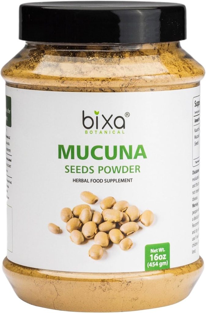 bixa BOTANITIC Mucuuna Pruriens Powder Б124; Velvet Bean Powder Б124; Kapikacchu Б124; Kaunch Beej Б124; Ayurvedic Herbal Support Energy Booster Б124; 1 Pound / 16 OZ Б124; Gluten Free, Non- GMO, Steam Beated, Vegan,