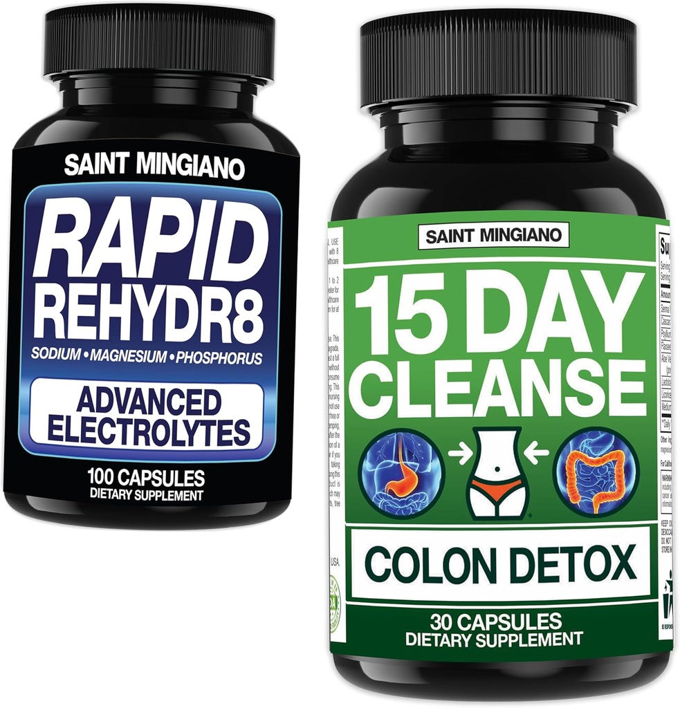 15 Dag Rengøring af 124; Colon Detox med naturlige laxative - med - Rapid Rehydr8 Electrolyte Kosttilskud Forebyggelse af krampe og støtter muskel udholdenhed og inddrivelse - 100 kapsler