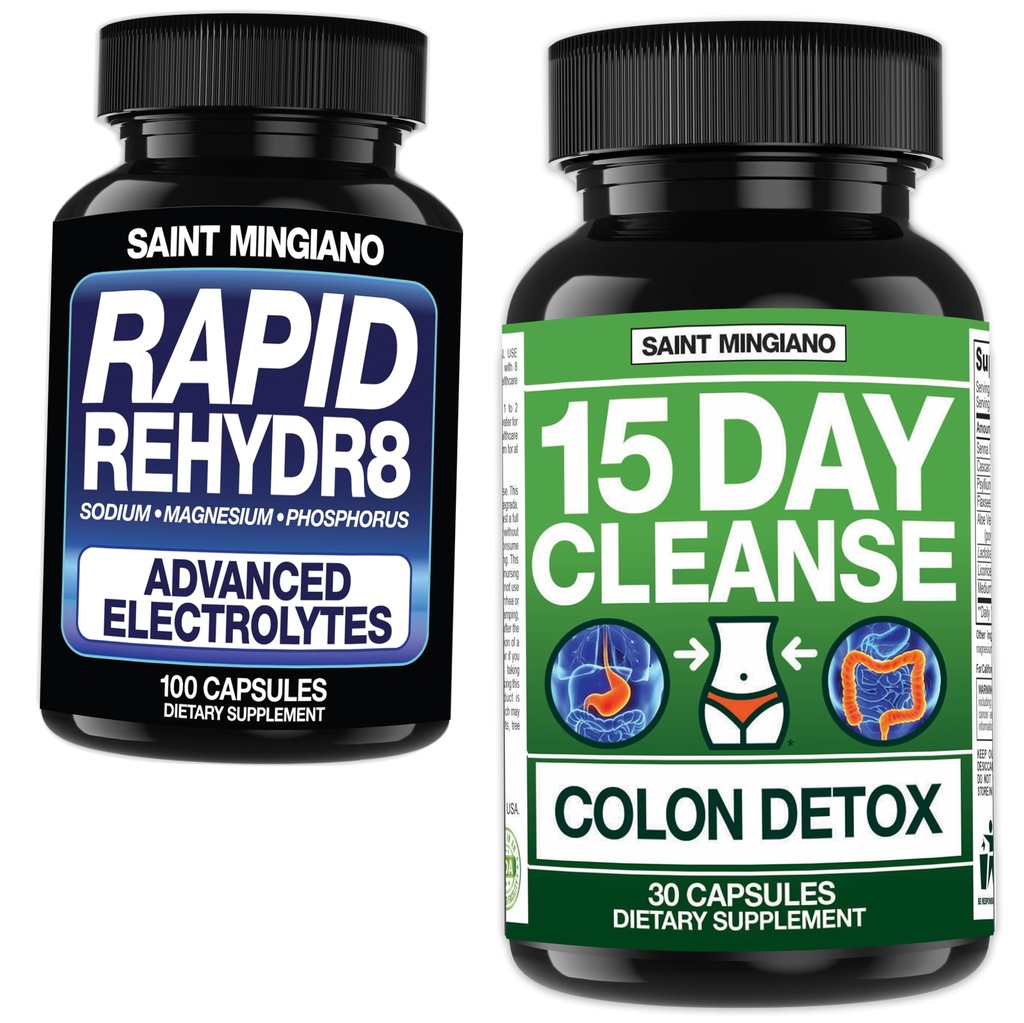 15 Dag Rengøring af 124; Colon Detox med naturlige laxative - med - Rapid Rehydr8 Electrolyte Kosttilskud Forebyggelse af krampe og støtter muskel udholdenhed og inddrivelse - 100 kapsler
