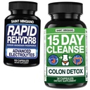 15 Dag Rengøring af 124; Colon Detox med naturlige laxative - med - Rapid Rehydr8 Electrolyte Kosttilskud Forebyggelse af krampe og støtter muskel udholdenhed og inddrivelse - 100 kapsler