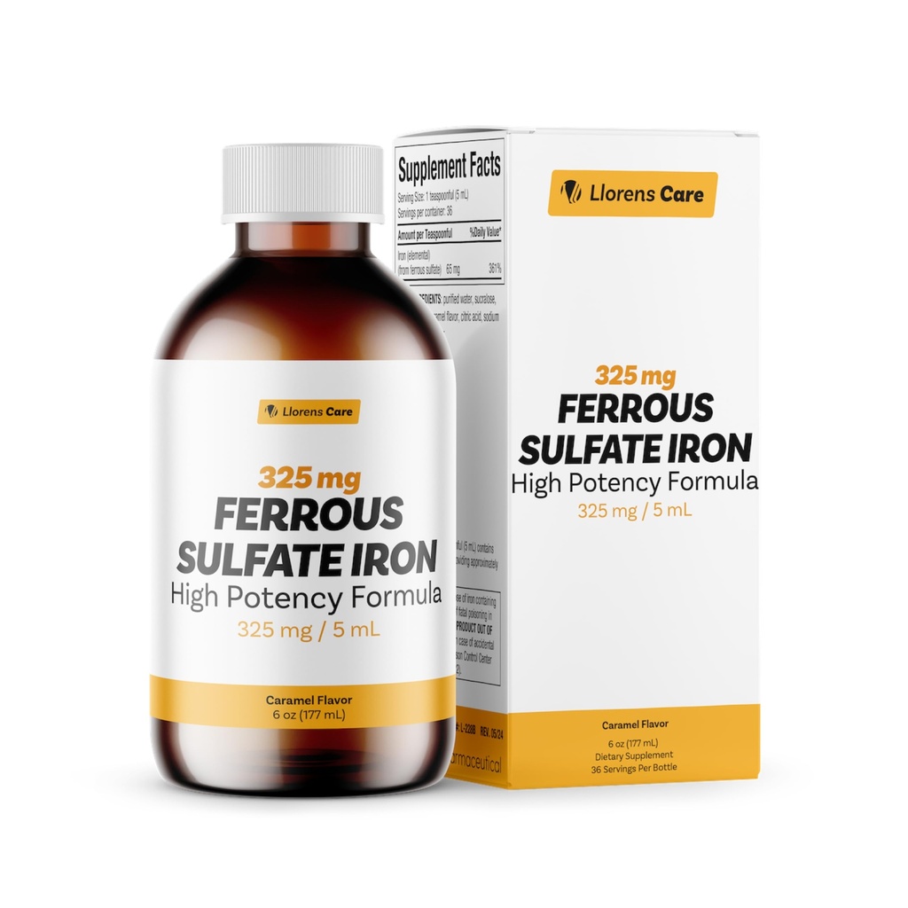 Ferrosulfat 325mg Flydende jern 65mg af elementært jern ved Llorens Care - 6 oz - Caramel Flavor (6 oz, Caramel)