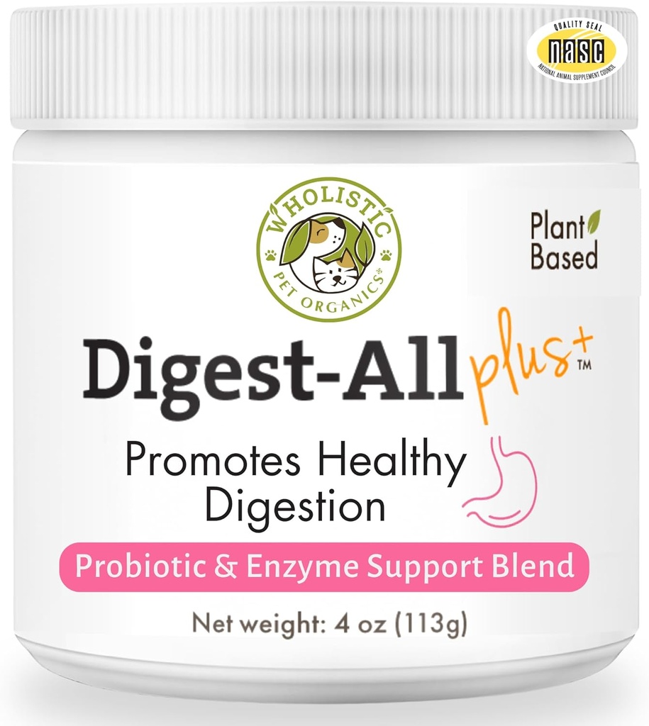 Wholistic Pet Organics Probiotika til hunde med fordøjelsesenzymer & Prebiotic Fiber - 4 Oz - Daily Cat & Dog Probiotika til fordøjelsessygdomme, Anti Diarré & Gut Support - Natural Powder Supplement