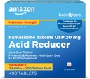 Basic Care Maximum Strength Famotidine Tablets Acid Reducer for Heartburn Relief, 20 mg, 400 Count Pack