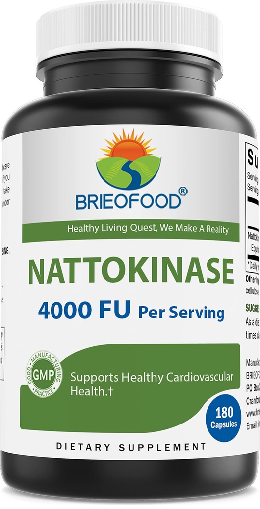 Brieofood Natokinase 4000 FU (Fibrinolytic Unit) per Servering - 180 Kapsler - Cirkulatorisk sundhedsstøtte