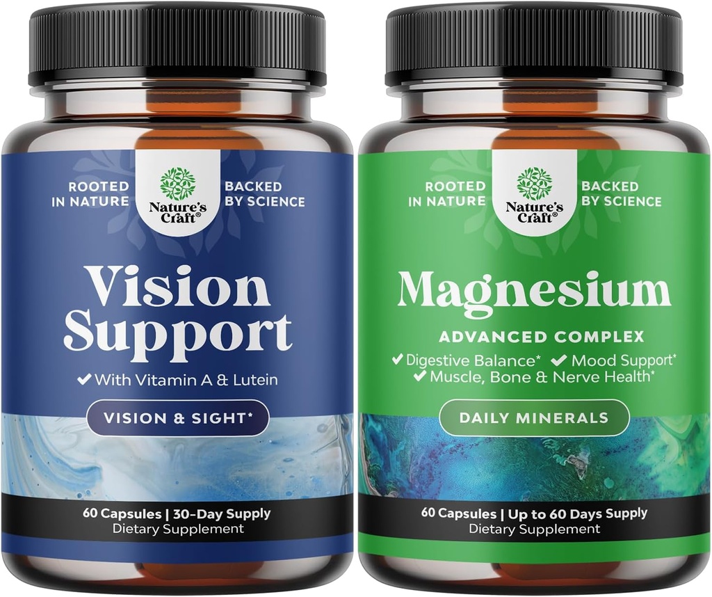 Bundle af komplet øje sundhed supplement for voksne til vision tørre øjne tryk og blå lys beskyttelse og høj absorption Magnesium kompleks supplement til søvn mave fordøjelse og mad støtte