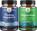Bundle af komplet øje sundhed supplement for voksne til vision tørre øjne tryk og blå lys beskyttelse og høj absorption Magnesium kompleks supplement til søvn mave fordøjelse og mad støtte