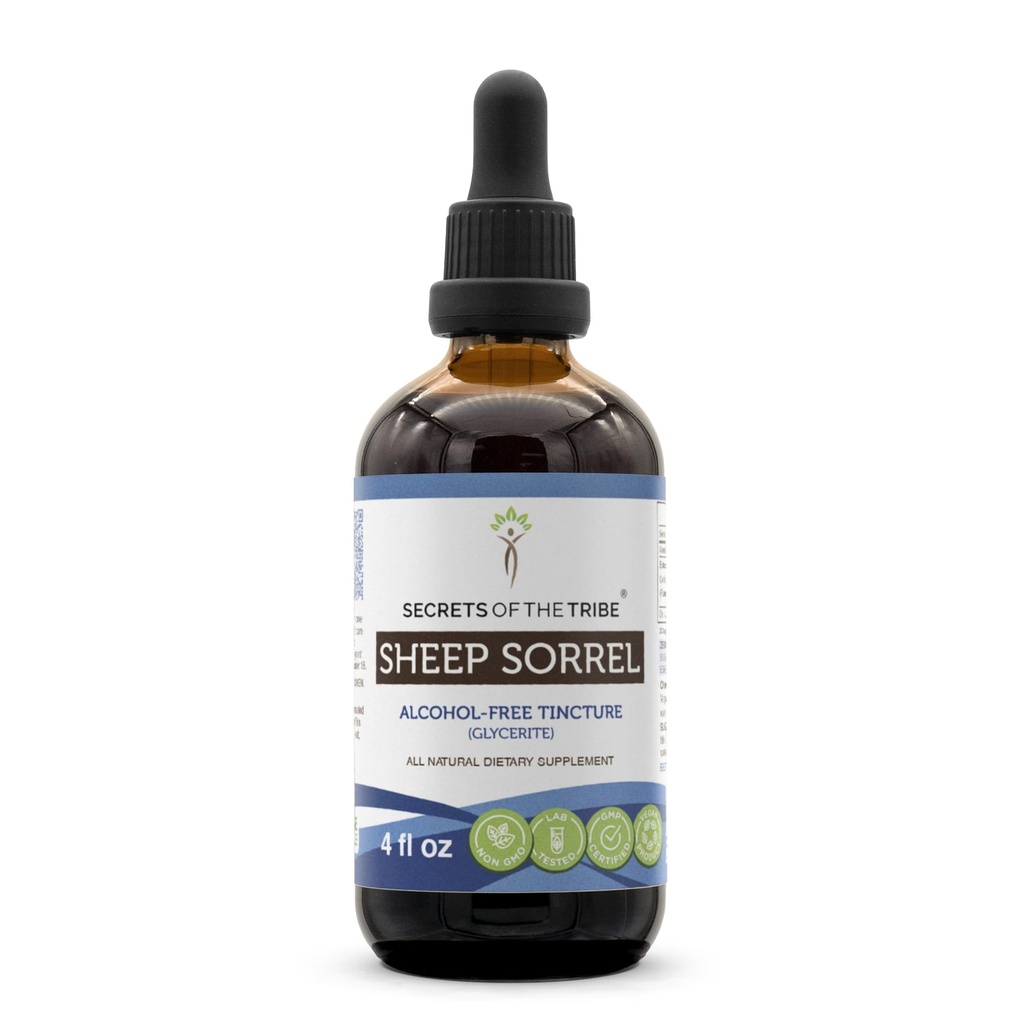 Secrets of the Tribe Sheep Sorrel Tincture Alcohol-Free Extract, Sheep Sorrel (Rumex Acetosella) Dried Herb 4 oz