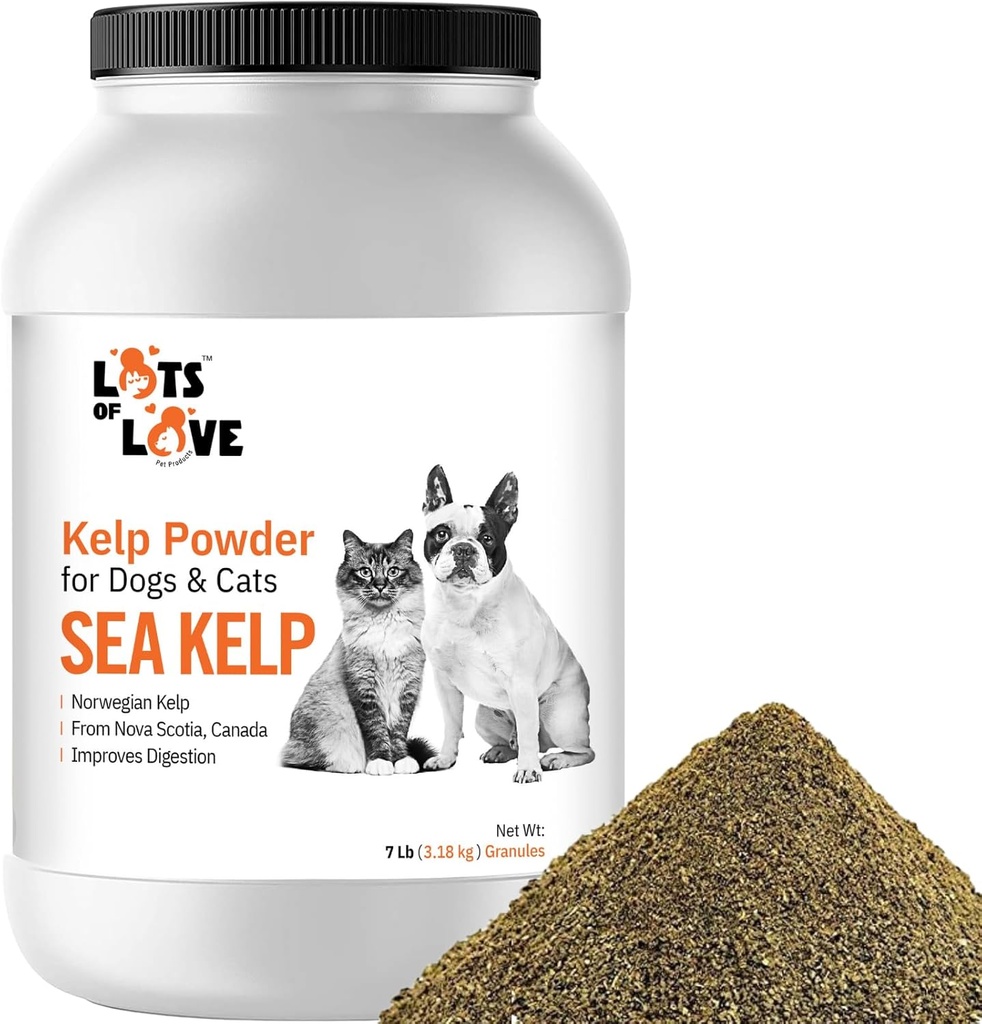 Organic Sea Kelp Powder (7 pounds, 3,2 KG), jod og Thyroid Support til hund & kat, Norwegian Kelp Powder Supplement af masser af kærlighed