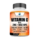 American Standard Kosttilskud C 2000mg, Zink 40mg, og Rose HIPS 50mg Per Serving, Vegan, Gluten Free, Non- GMO (120 Greve)